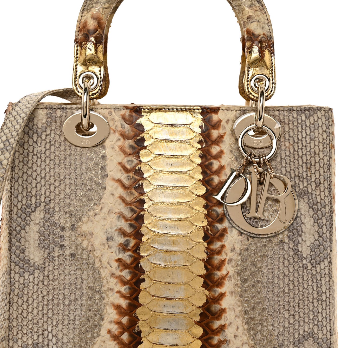 Metallic Snakeskin Medium Lady Dior Beige Gold