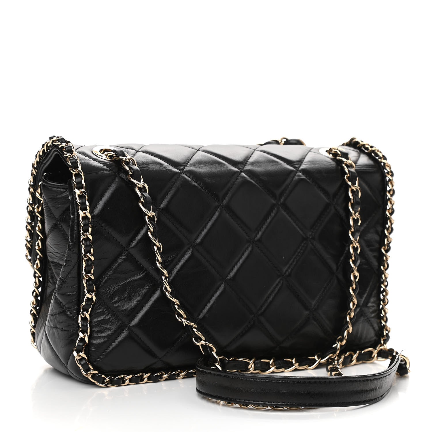 Chanel Crumpled Calfskin Quilted Large Chain All Over Flap Bag Black 3 of 12