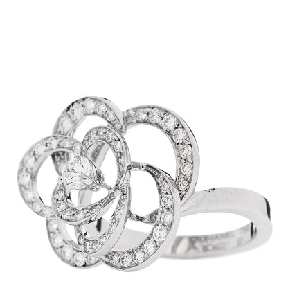 Chanel 18K White Gold Diamond Medium Fil de Camelia Ring 50 5.25 3 of 6