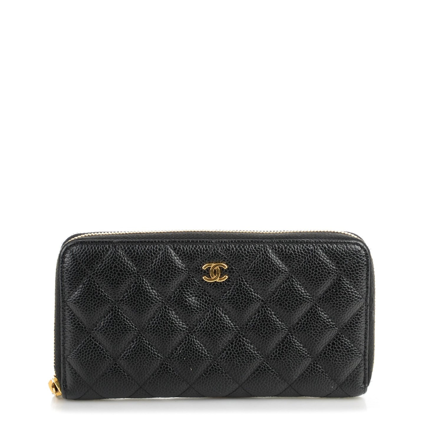 Caviar Quilted Large Gusset Zip Around Wallet Black