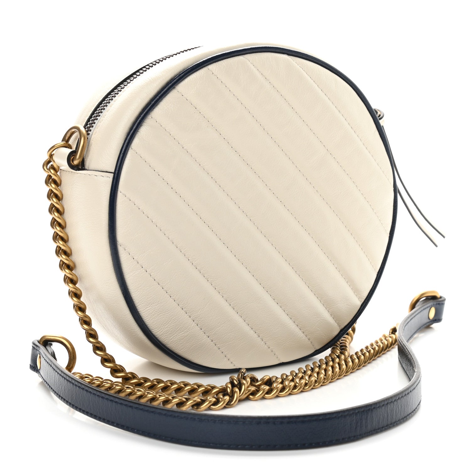 Gucci Azalea Calfskin Matelasse Diagonal Mini Torchon GG Marmont Round Shoulder Bag Mystic White Blue Agata 2 of 9