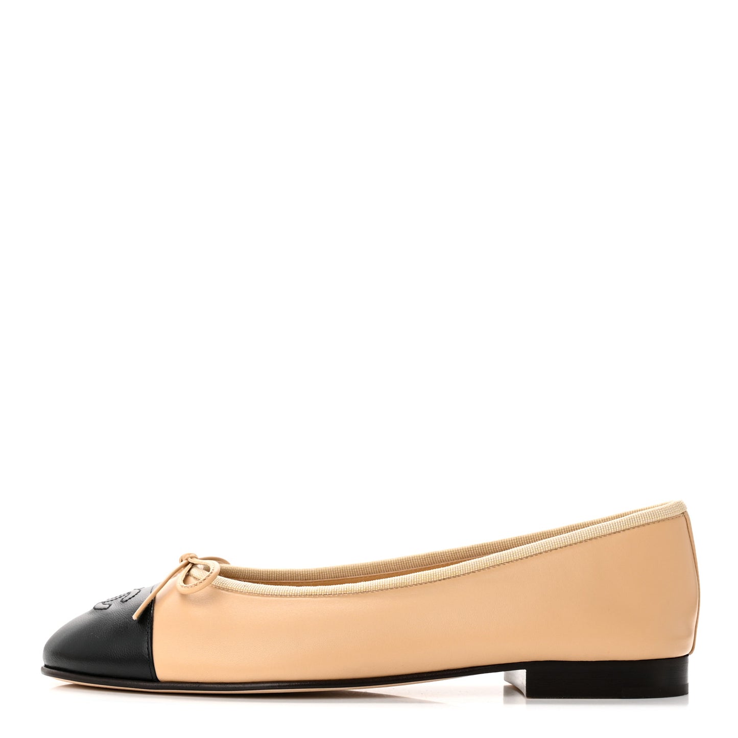 Lambskin Cap Toe CC Ballerina Flats 38.5 Beige Black