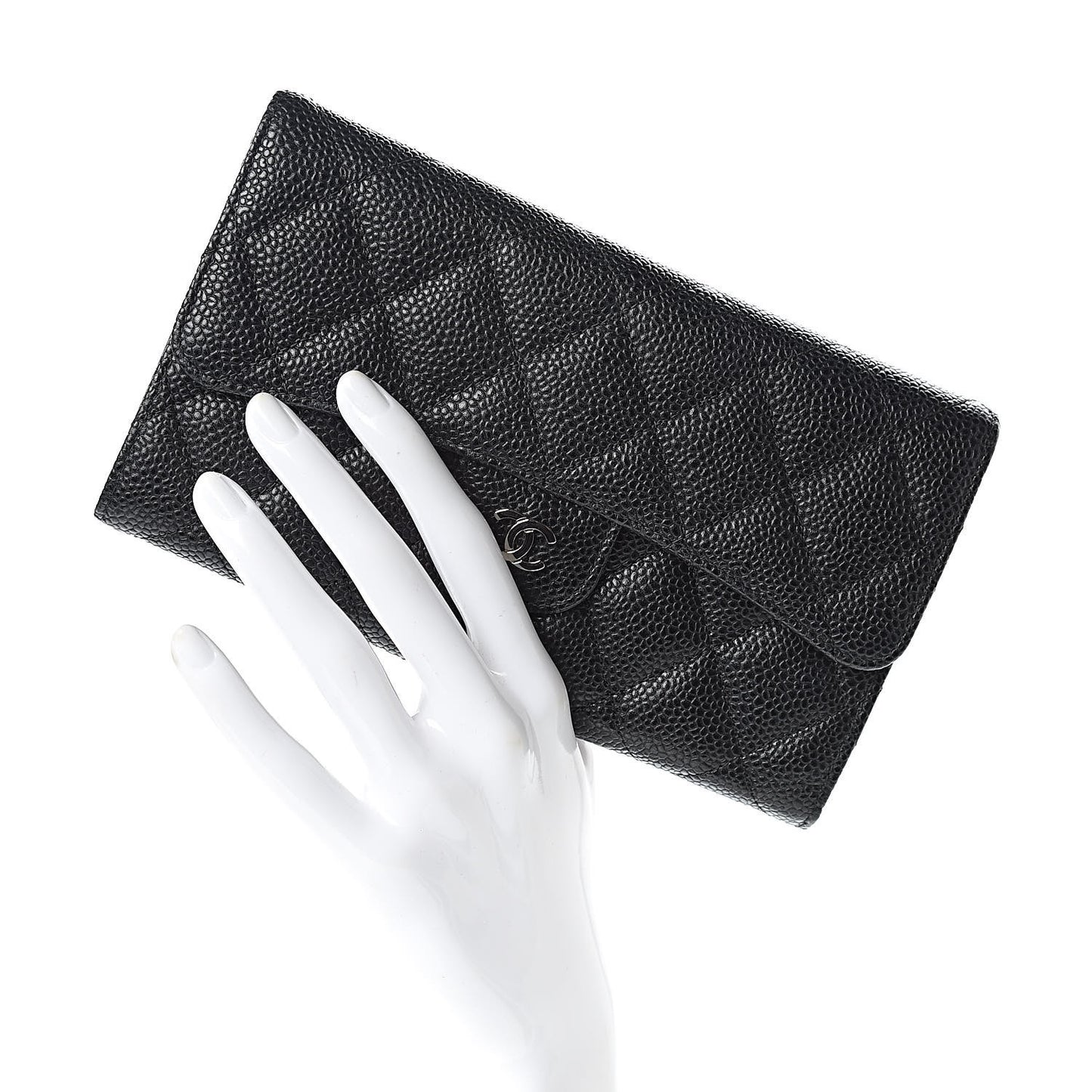 Caviar Quilted Large Flap Wallet Black