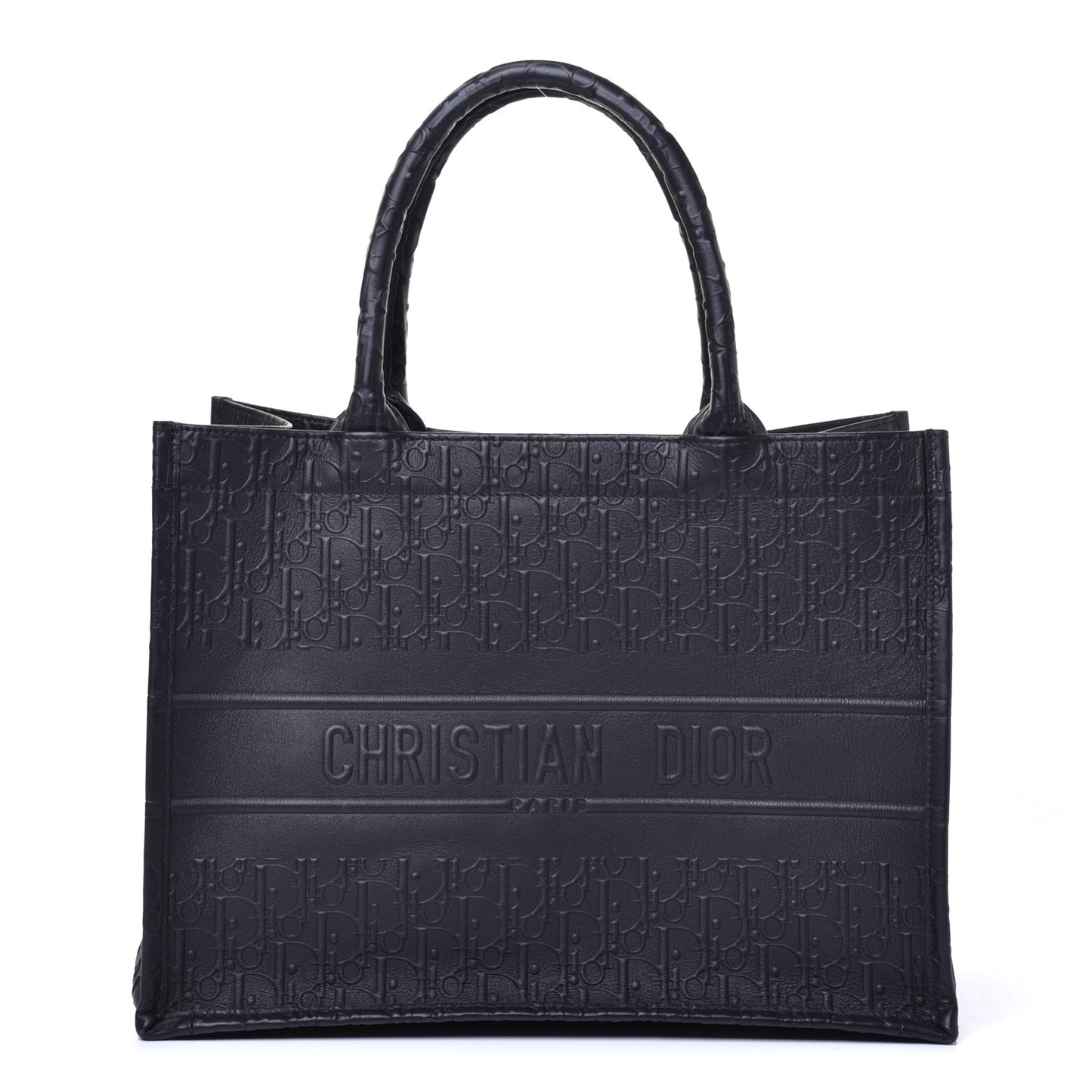Oblique Calfskin Embossed Medium Book Tote Black
