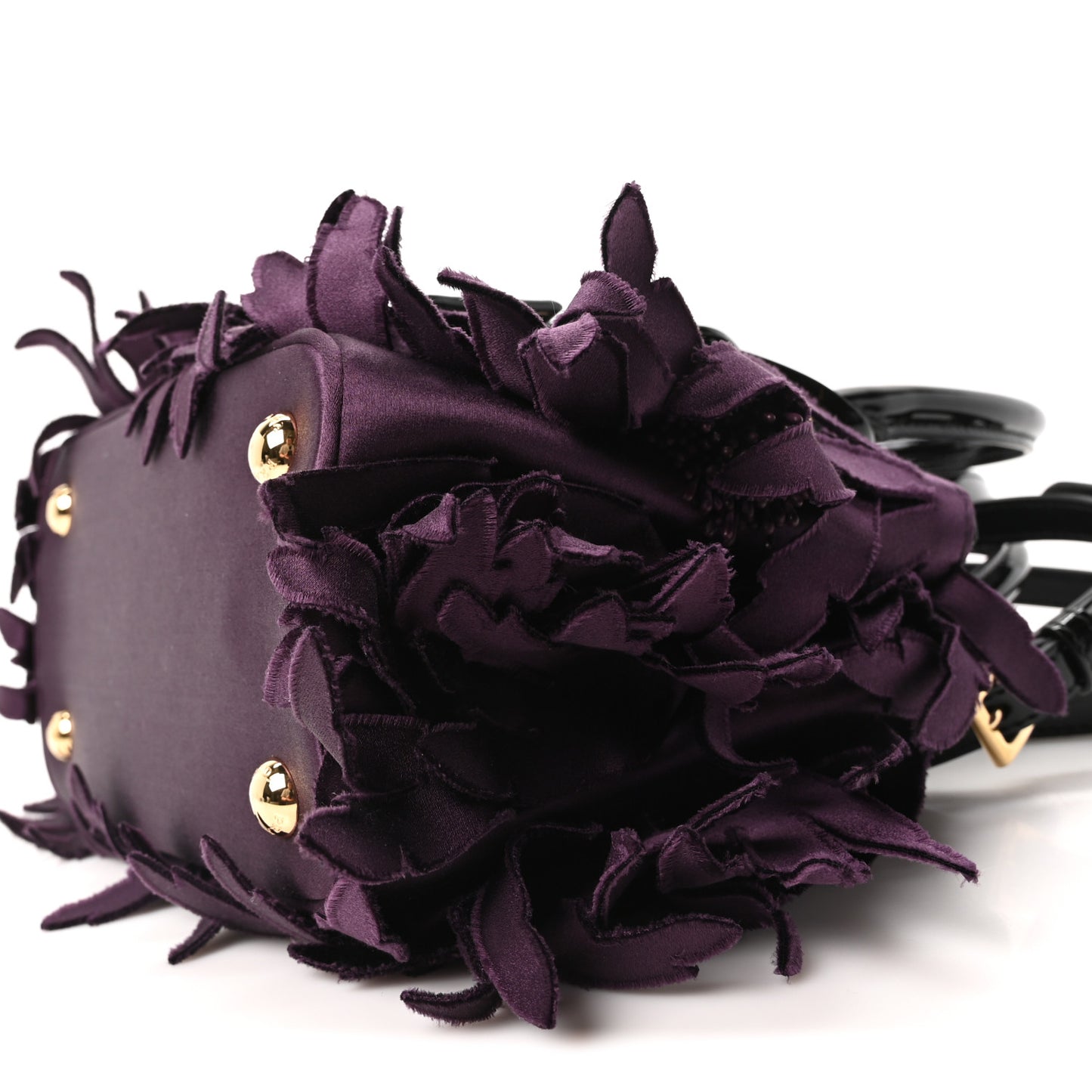 Satin Feathered Vernice Mini Galleria Double Zip Tote Black Prugna
