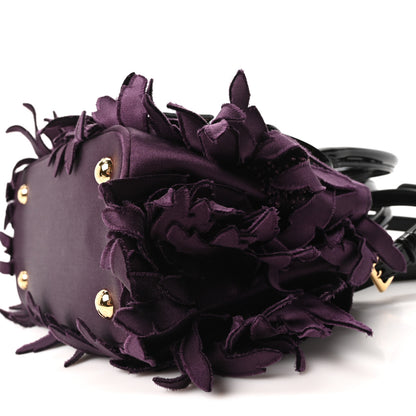 Prada Satin Feathered Vernice Mini Galleria Double Zip Tote Black Prugna 10 of 10