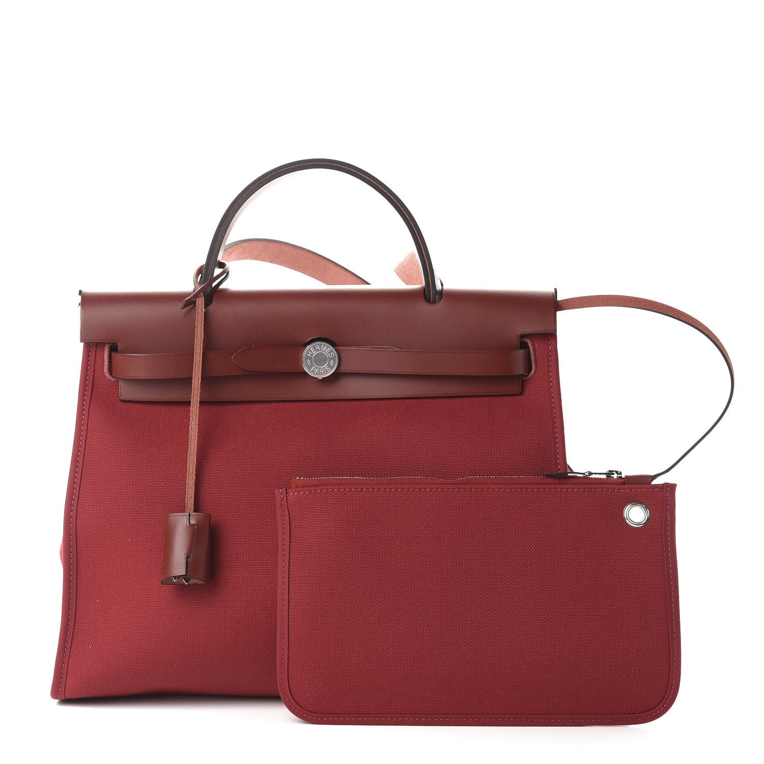 Hermes Vache Hunter Toile Herbag Zip 31 PM Rouge Grenat Rouge H 1 of 10