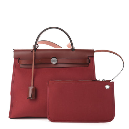 Hermes Vache Hunter Toile Herbag Zip 31 PM Rouge Grenat Rouge H 1 of 10