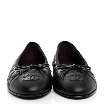 Chanel Aged Calfskin Quilted CC Cap Toe Ballerina Flats 37.5 Black 2 of 9
