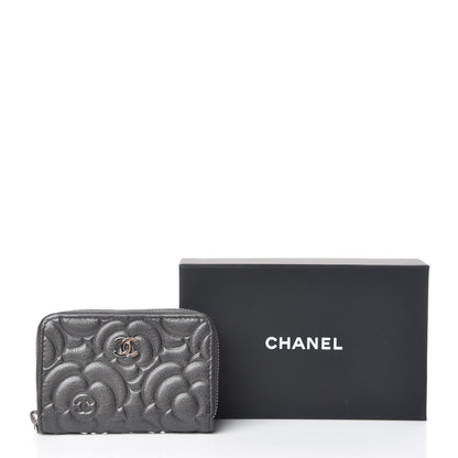 Chanel Goatskin Camellia Embossed Zip Coin Purse Anthracite 8 of 8
