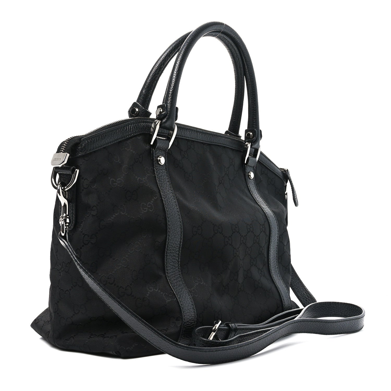 Gucci Nylon Monogram Medium GG Charm Dome Satchel Black 3 of 10