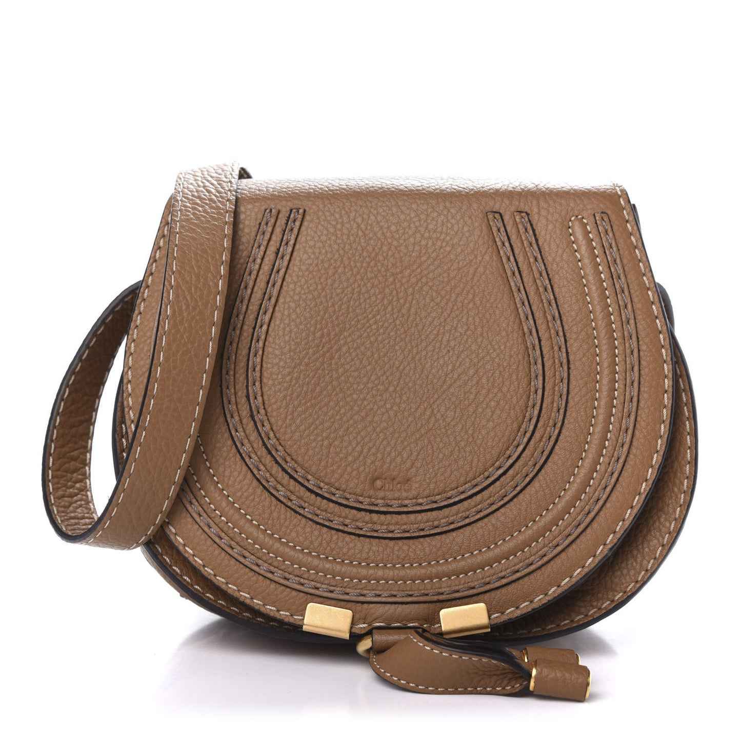 Calfskin Mini Marcie Round Crossbody Bag Nut