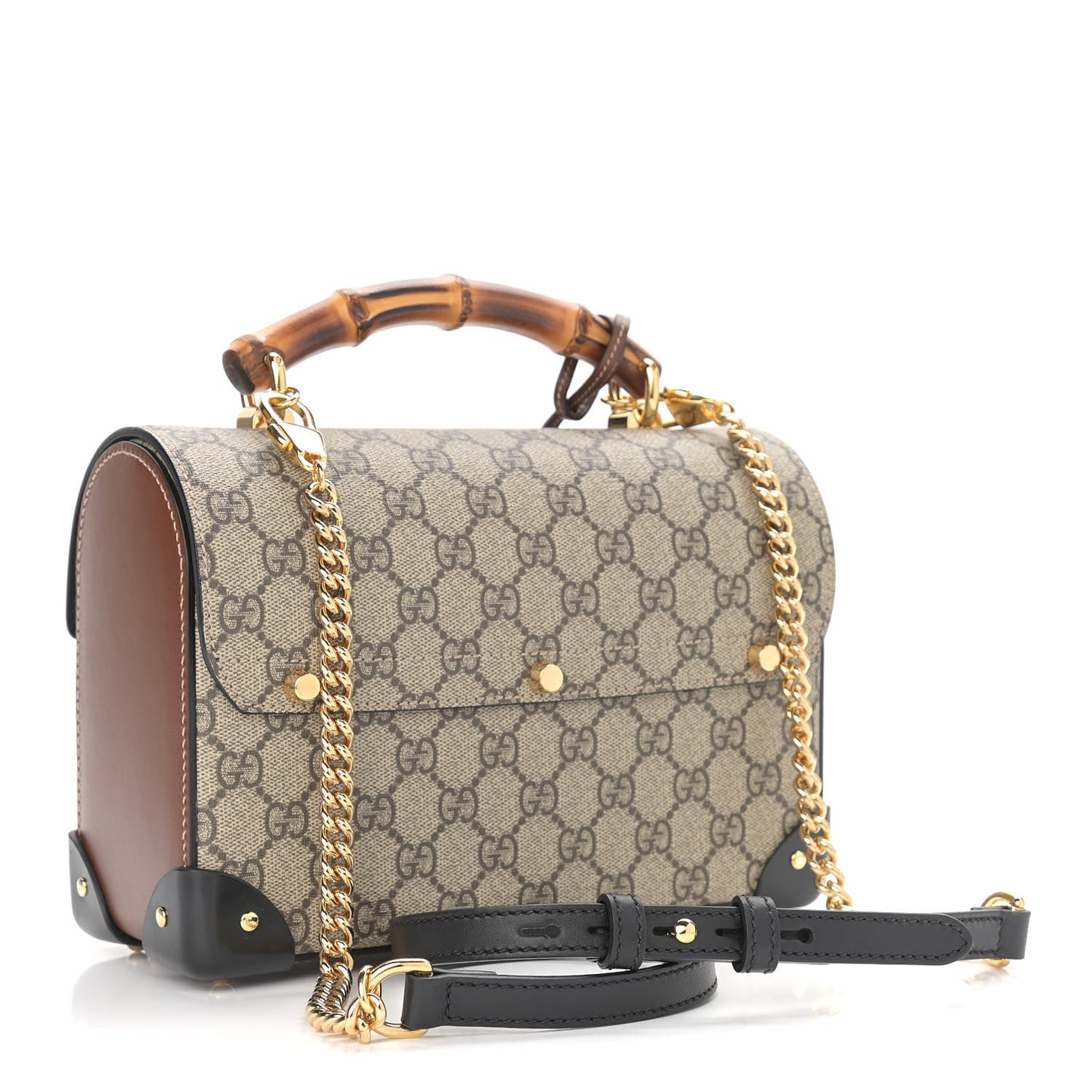 GG Supreme Monogram Small Padlock Bamboo Shoulder Bag Beige Black Cuir