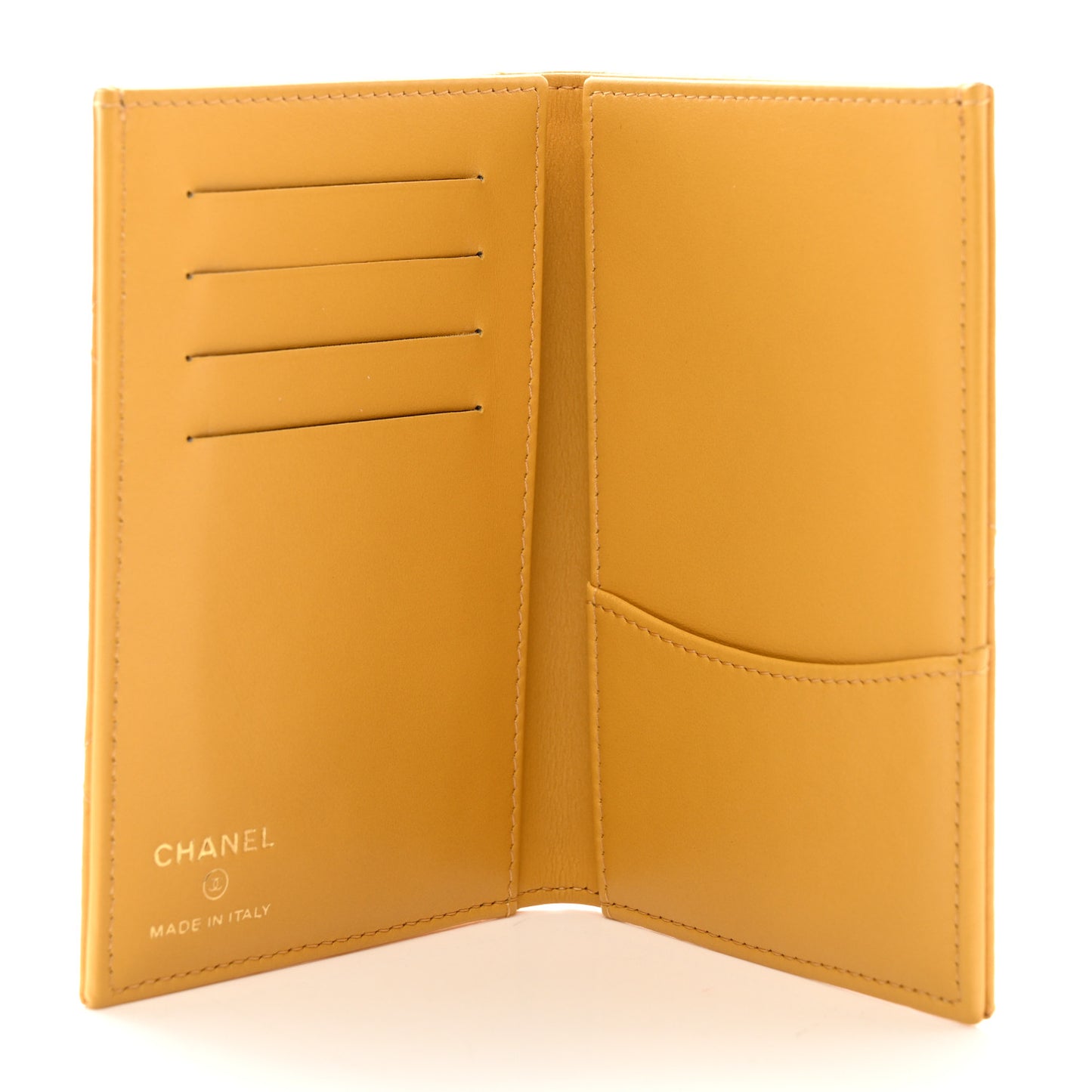 Lambskin Quilted Chanel 19 Passport Holder Yellow