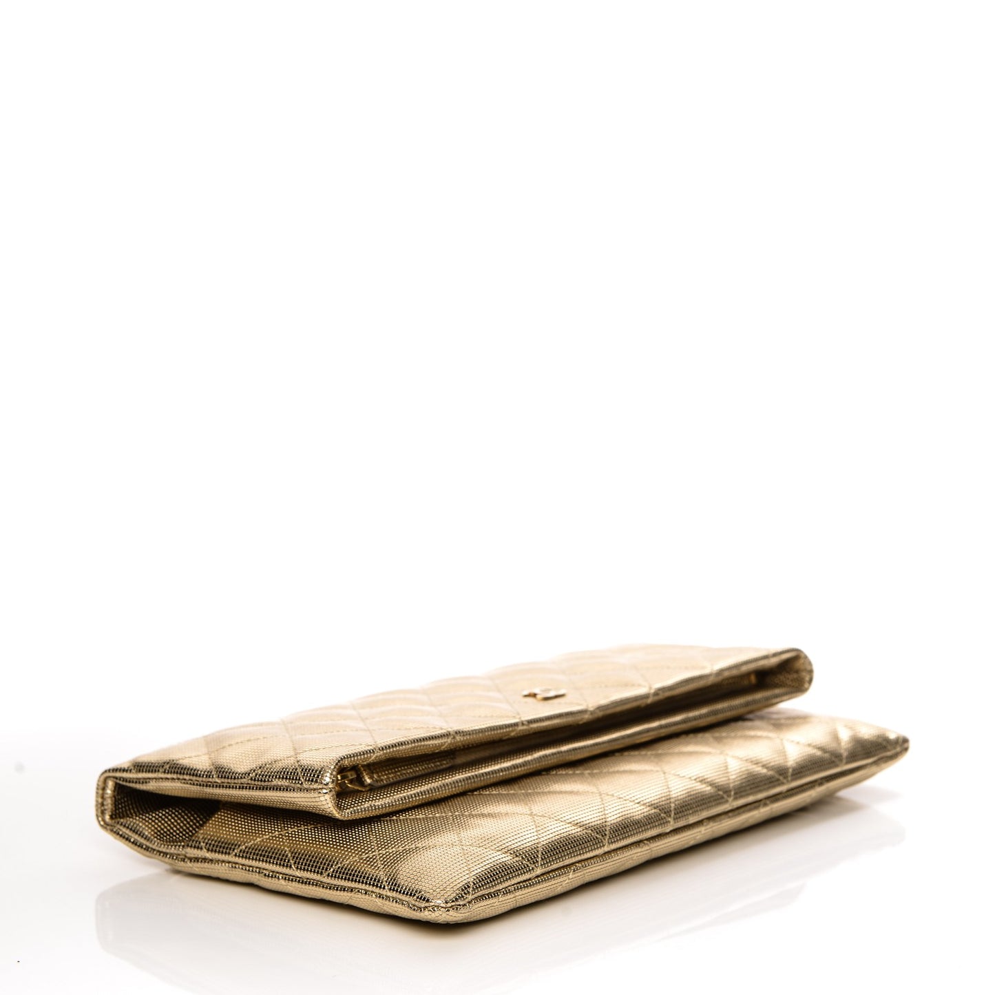 Metallic Calfskin Quilted Pixel Effect CC Beauty Clutch Dark Gold