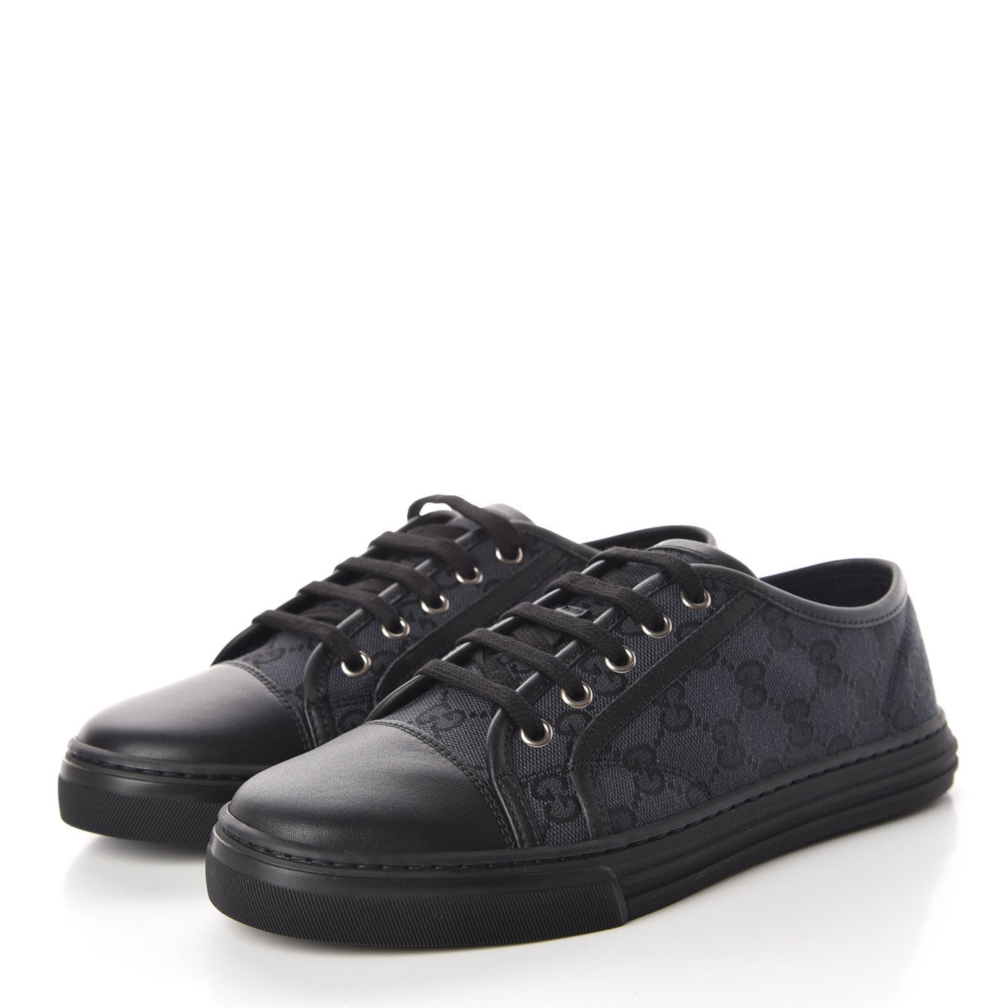 GG Monogram Calfskin Womens Low Top Sneakers 38 Piombo Black