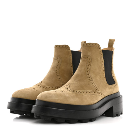 Hermes Suede Goatskin Chelsea Ankle Boots 37 Beige Gobi 4 of 13