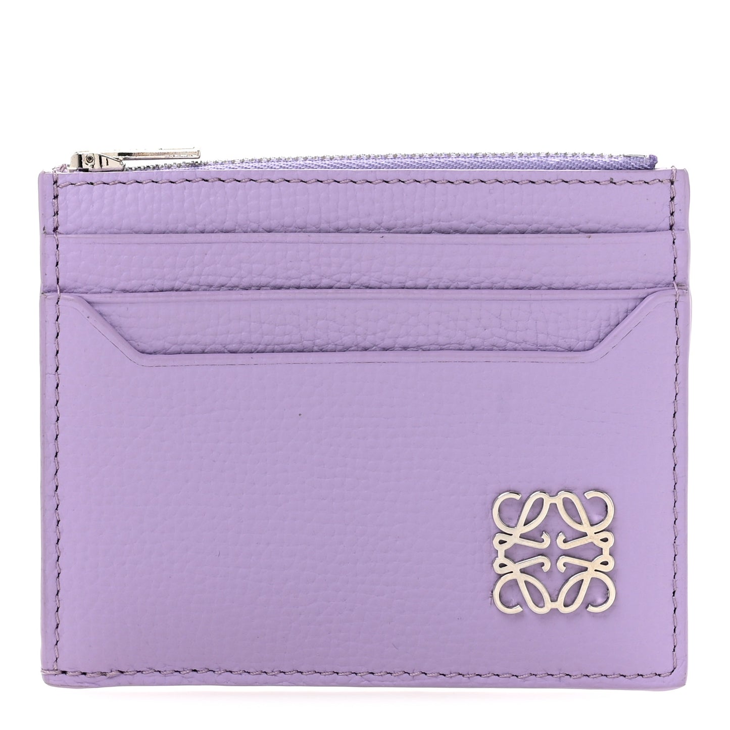 Pebble Grain Calfskin Anagram Square Zip Cardholder Dirty Mauve