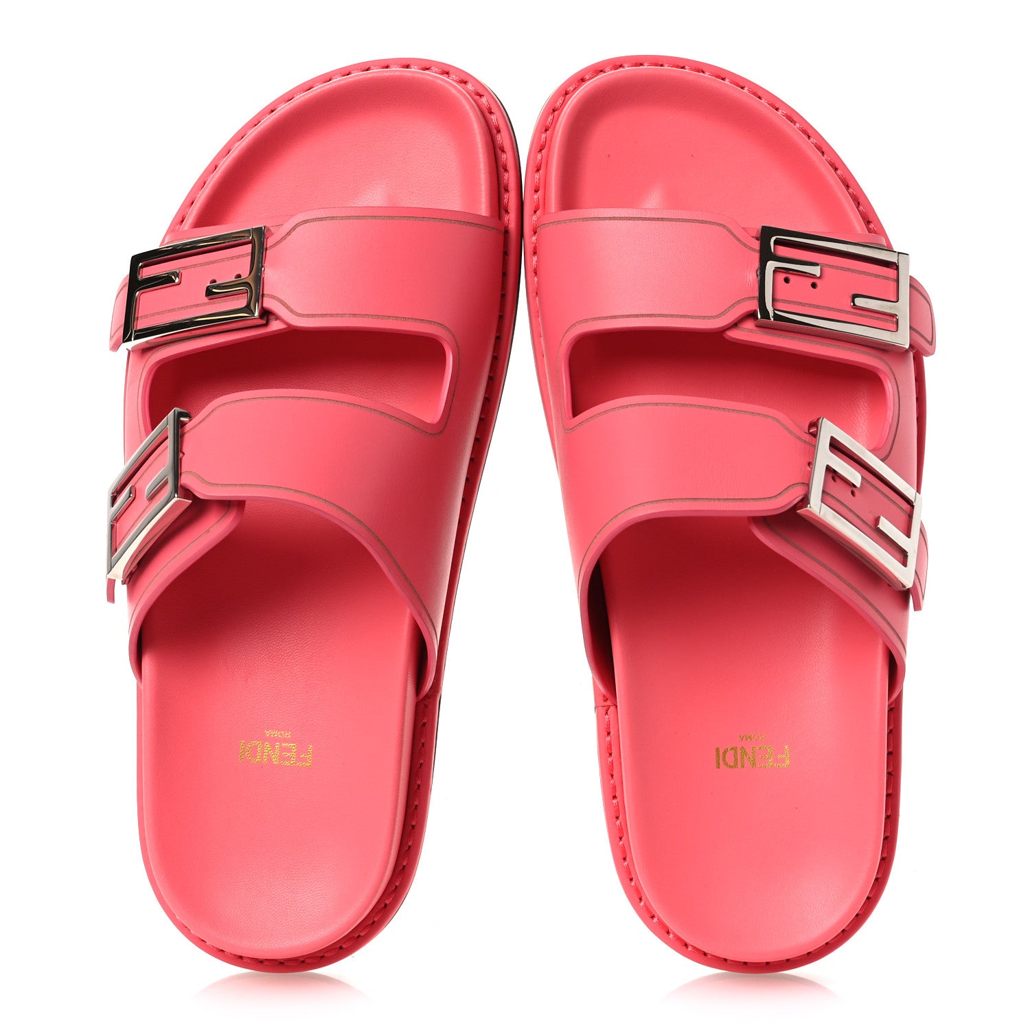 FENDI ピンク サンダル Fendi Vitello Fendi Feel Buckled Slide Sandals 38 Pink Dalia