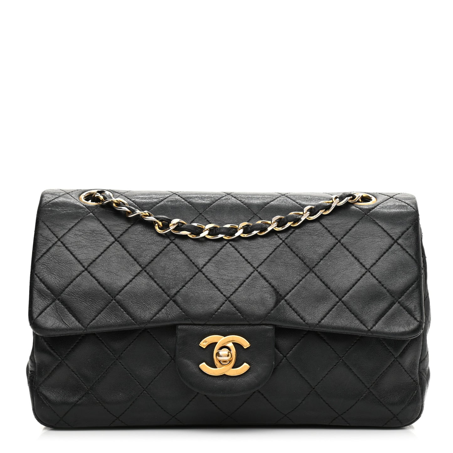 Lambskin Quilted Small Double Flap Black
