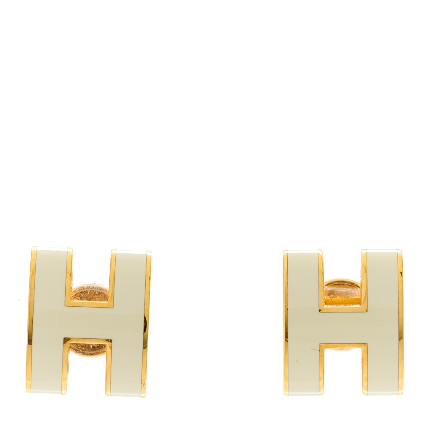 Gold Lacquered Mini Pop H Earrings White