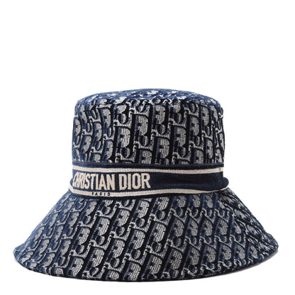 Christian Dior Velvet Oblique Large Brim Bucket Hat 58 Bleu Marine 1 of 4