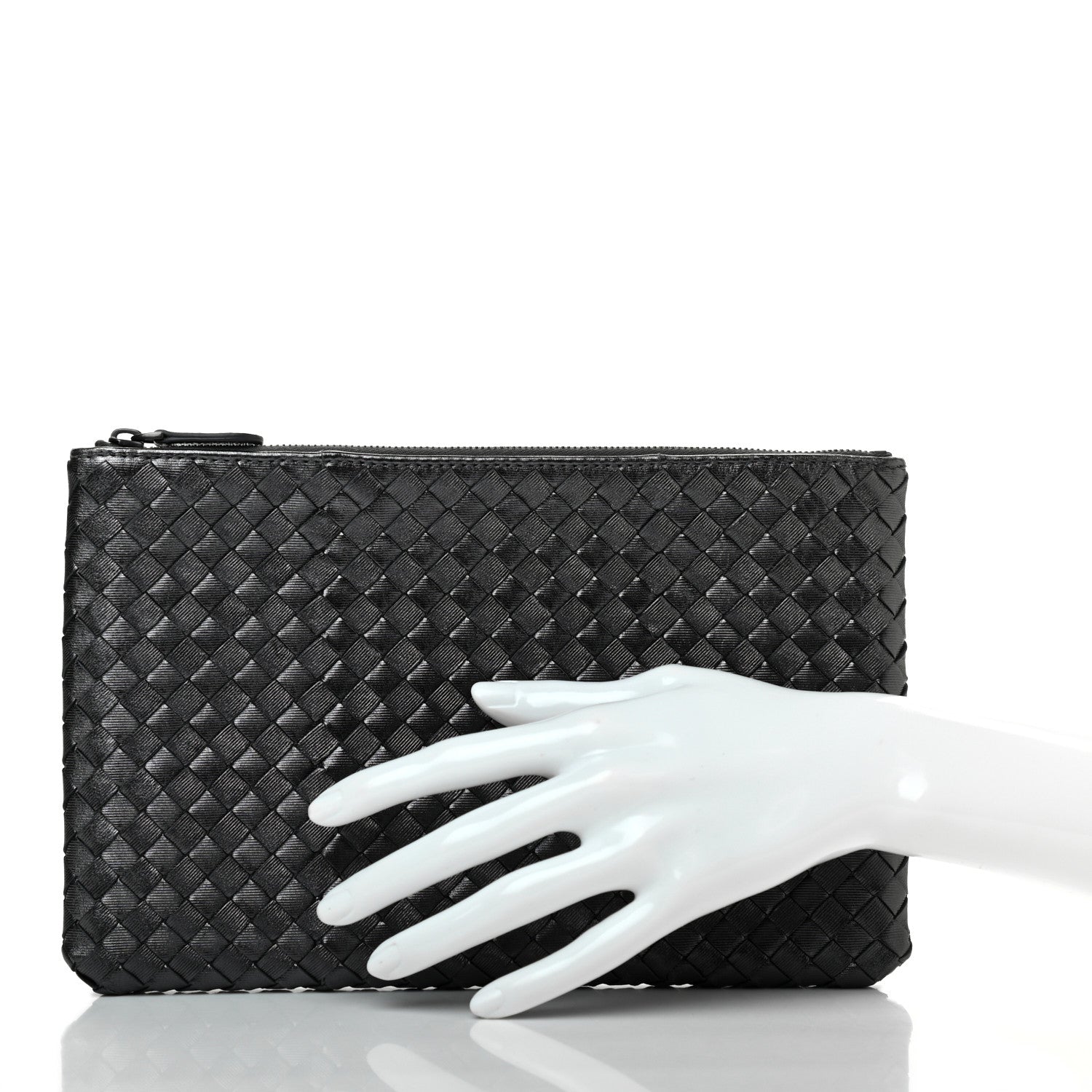 Bottega Veneta Nappa Intrecciato Large Flat Zip Biletto Pouch Black 2 of 8