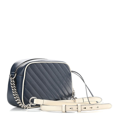 Gucci Vintage Effect Calfskin Matelasse Diagonal Small Torchon GG Marmont Chain Shoulder Bag Blue Agata Mystic White 3 of 9