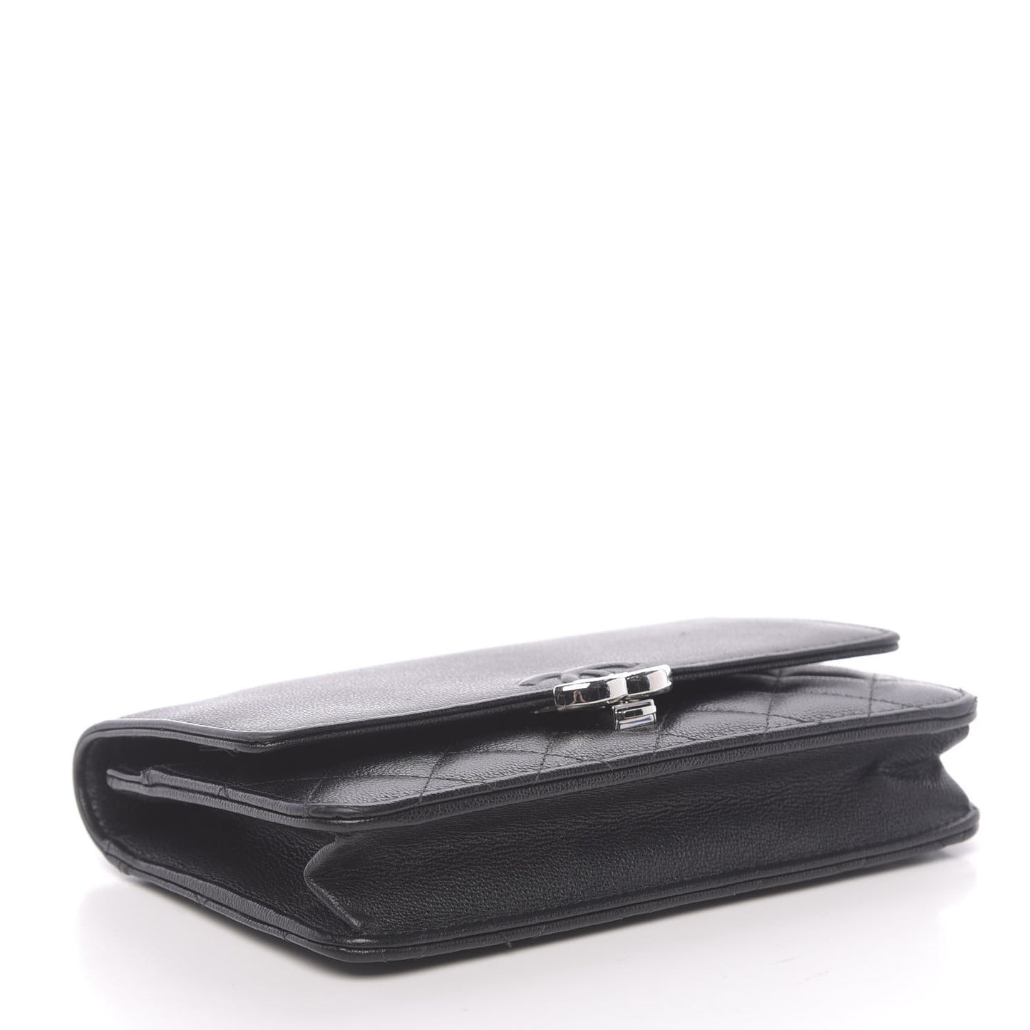 Grained Calfskin Quilted CC Box Wallet On Chain WOC Black