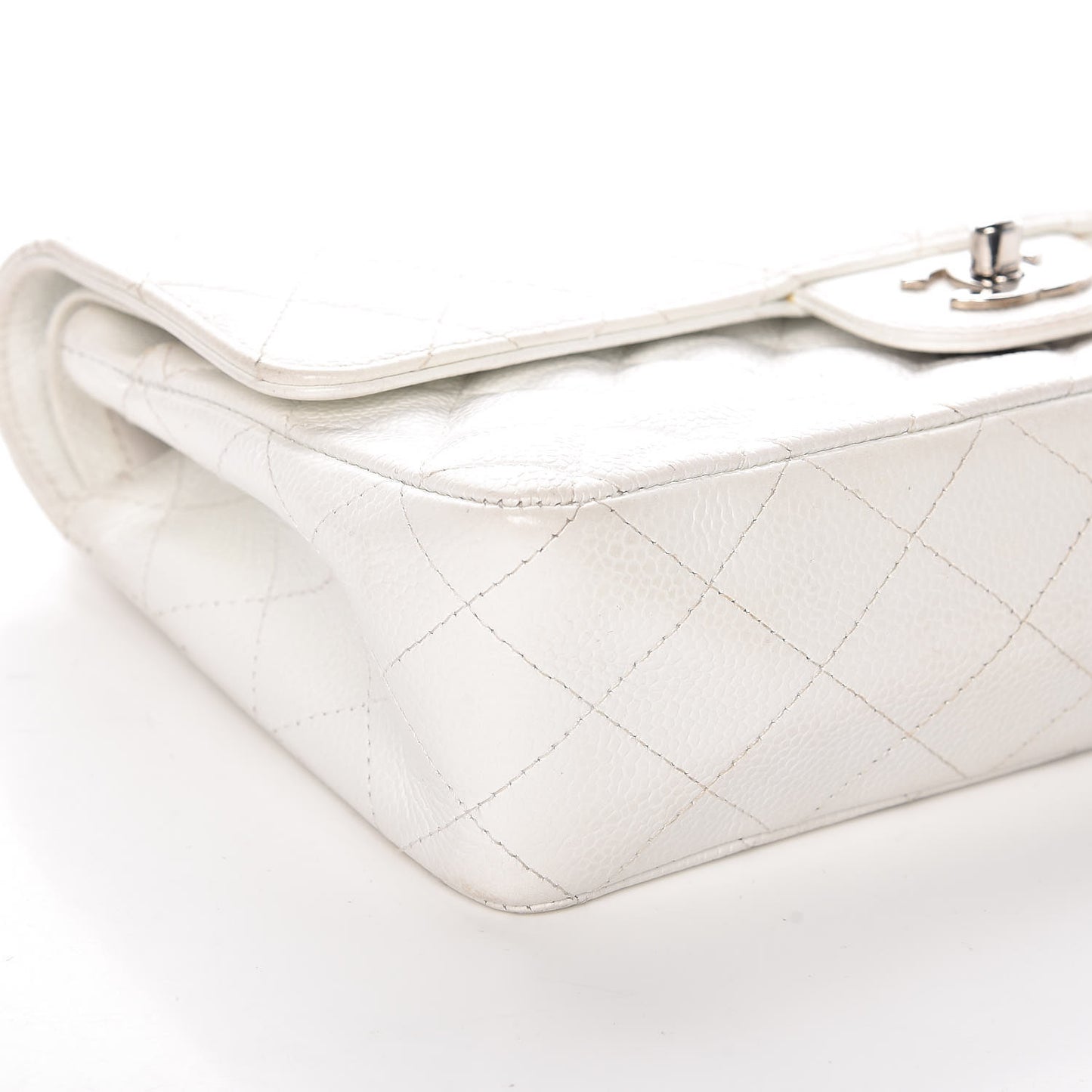 Caviar Quilted Medium Double Flap White
