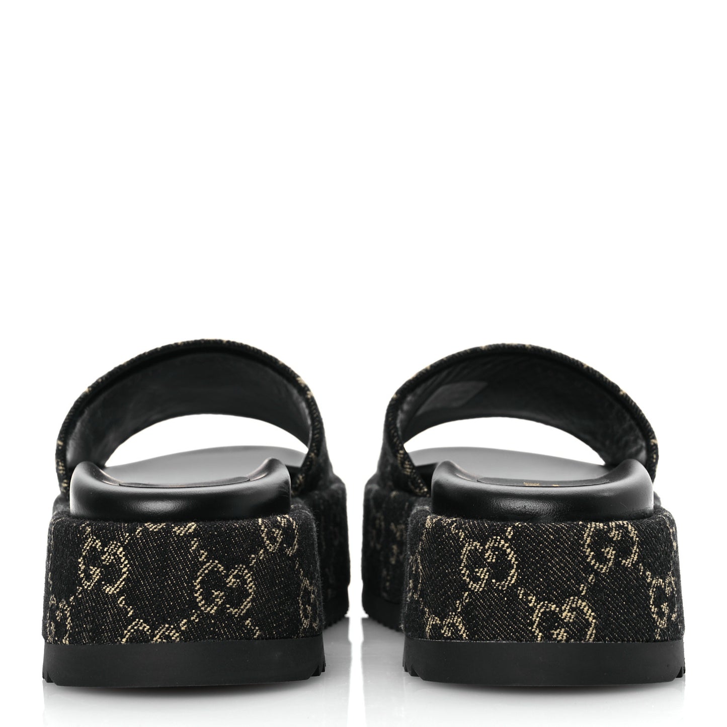 Jacquard Black Denim GG Monogram Angelina Platform 55mm Slide Sandals 35.5 Black Ivory