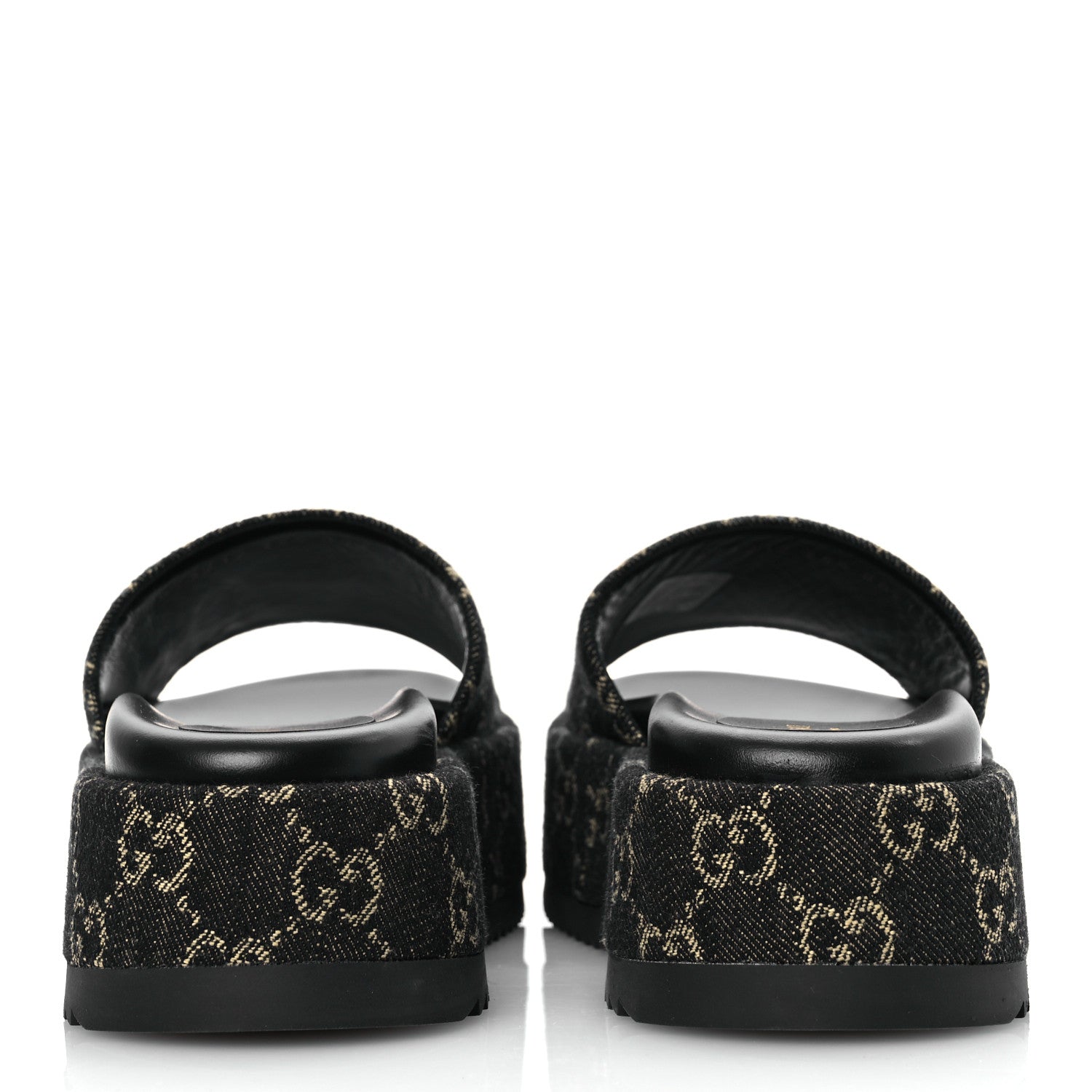 Gucci Jacquard Black Denim GG Monogram Angelina Platform 55mm Slide Sandals 35.5 Black Ivory 6 of 11