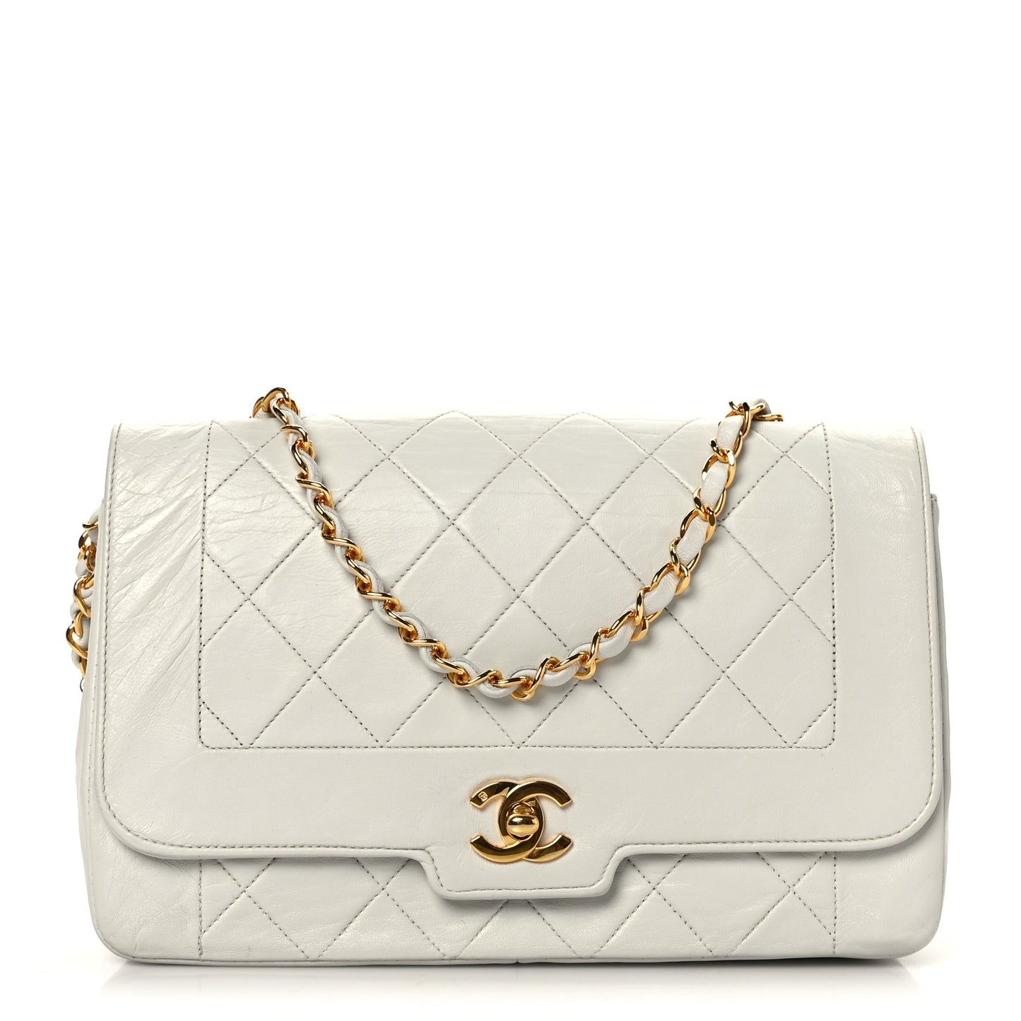 Lambskin Quilted Medium Single Flap White