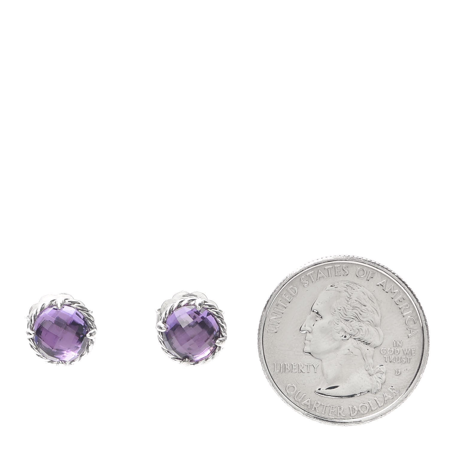 David Yurman Sterling Silver Amethyst 8mm Chatelaine Earrings 2 of 4