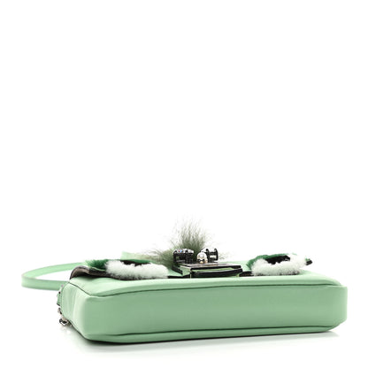 Fendi Nappa Rabbit Fox Fur Micro Buggie Baguette Verde Acqua 4 of 12