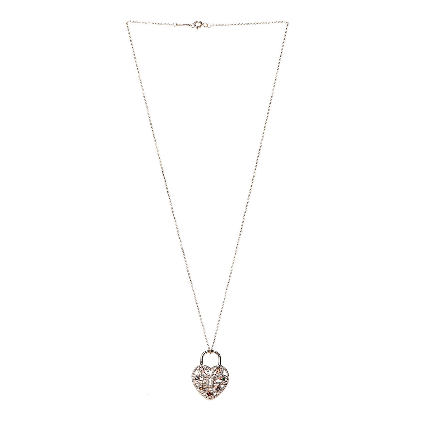 18K Rose Gold Diamond Multistone Filigree Heart Pendant Necklace