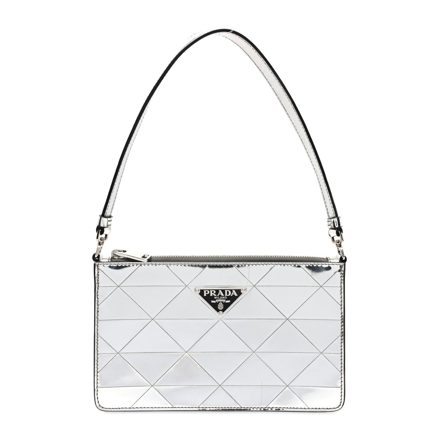 Prada Spazzolato Metal Triangle Logo Triangle Patterned Mini