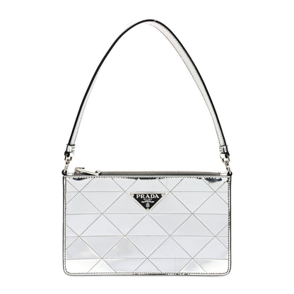 Prada Spazzolato Metal Triangle Logo Triangle Patterned Mini Shoulder Bag Argento 1 of 10
