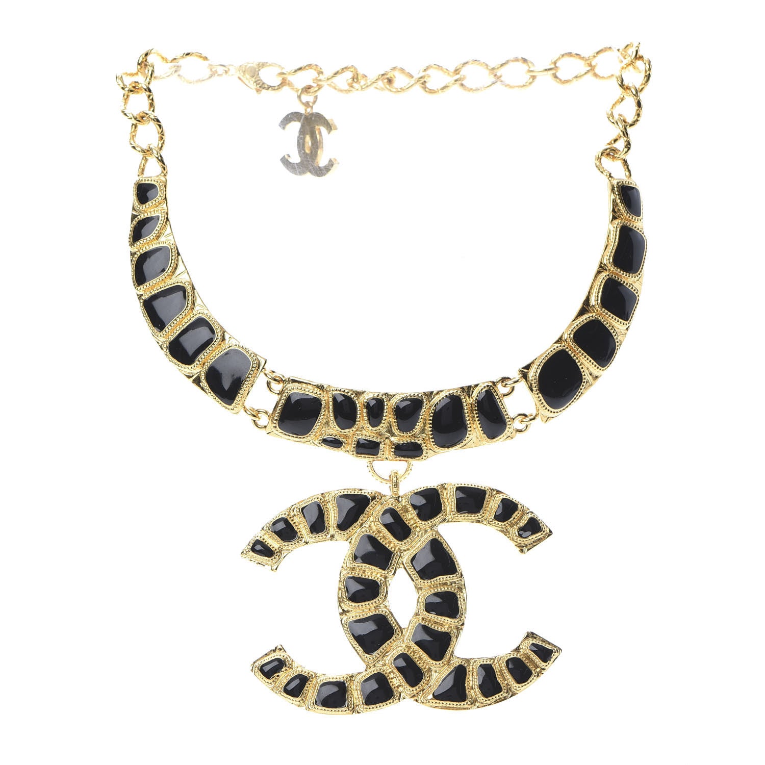 Chanel Resin Along The Nile Large CC Pendant Necklace Gold Black 3 of 5