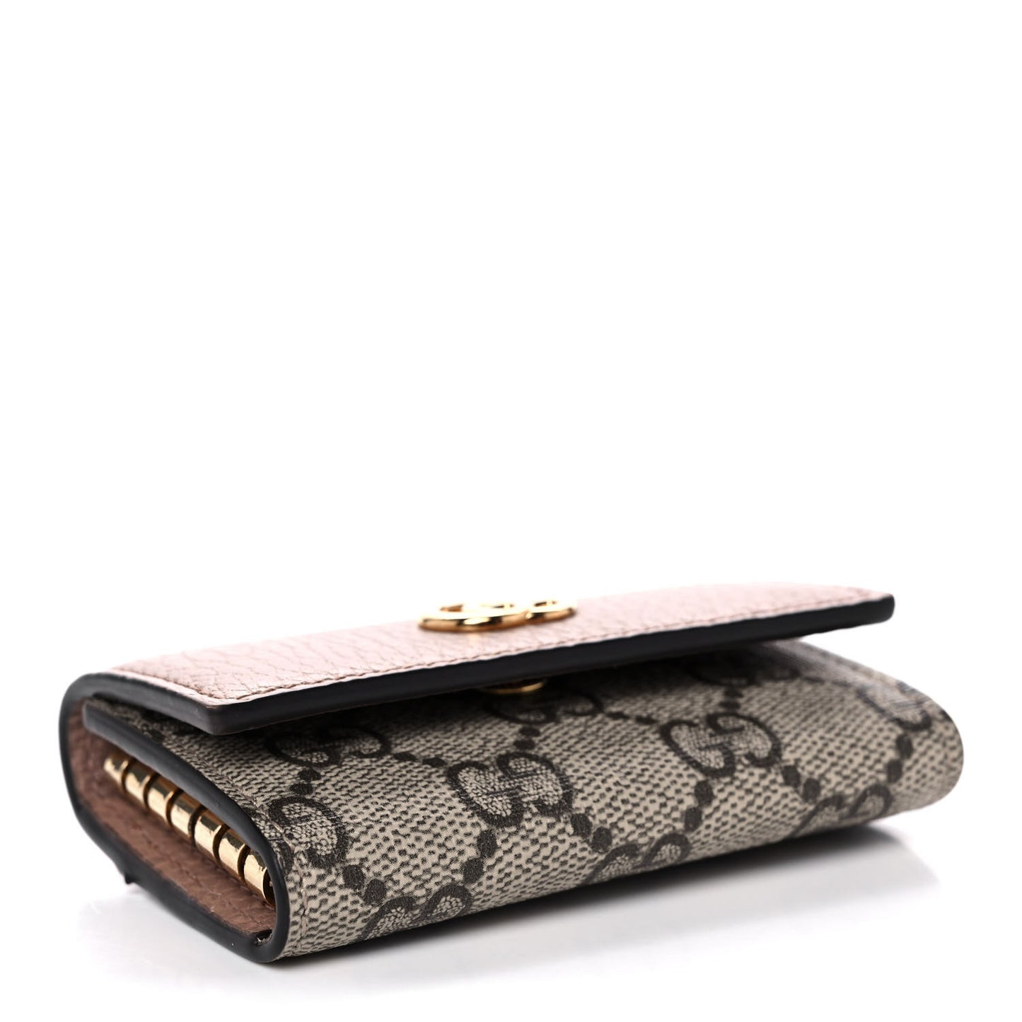 Dollar Calfskin GG Supreme Monogram GG Marmont 6 Key Holder Case Porcelain Rose Beige Ebony