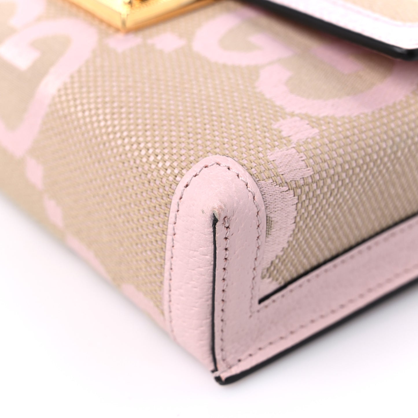 Monogram Jumbo GG Textured Dollar Calfskin Mini Padlock Top Handle Shoulder Bag Beige Perfect Pink