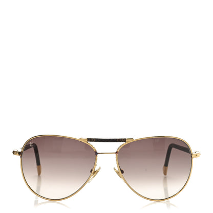 Louis Vuitton Damier Ebene Conspiration Pilote Aviator Sunglasses Z0202U Gold 2 of 8