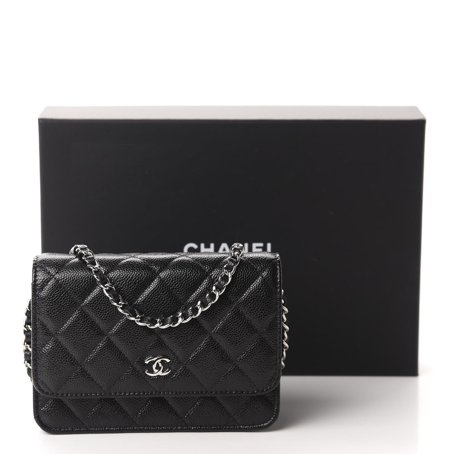 Caviar Quilted Mini Wallet On Chain WOC Black