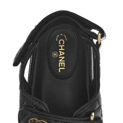 Chanel Grained Calfskin Velcro Dad Sandals 38.5 Black 7 of 9