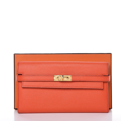 Hermes Chevre Mysore Kelly Longue Wallet Orange Poppy 24 of 24