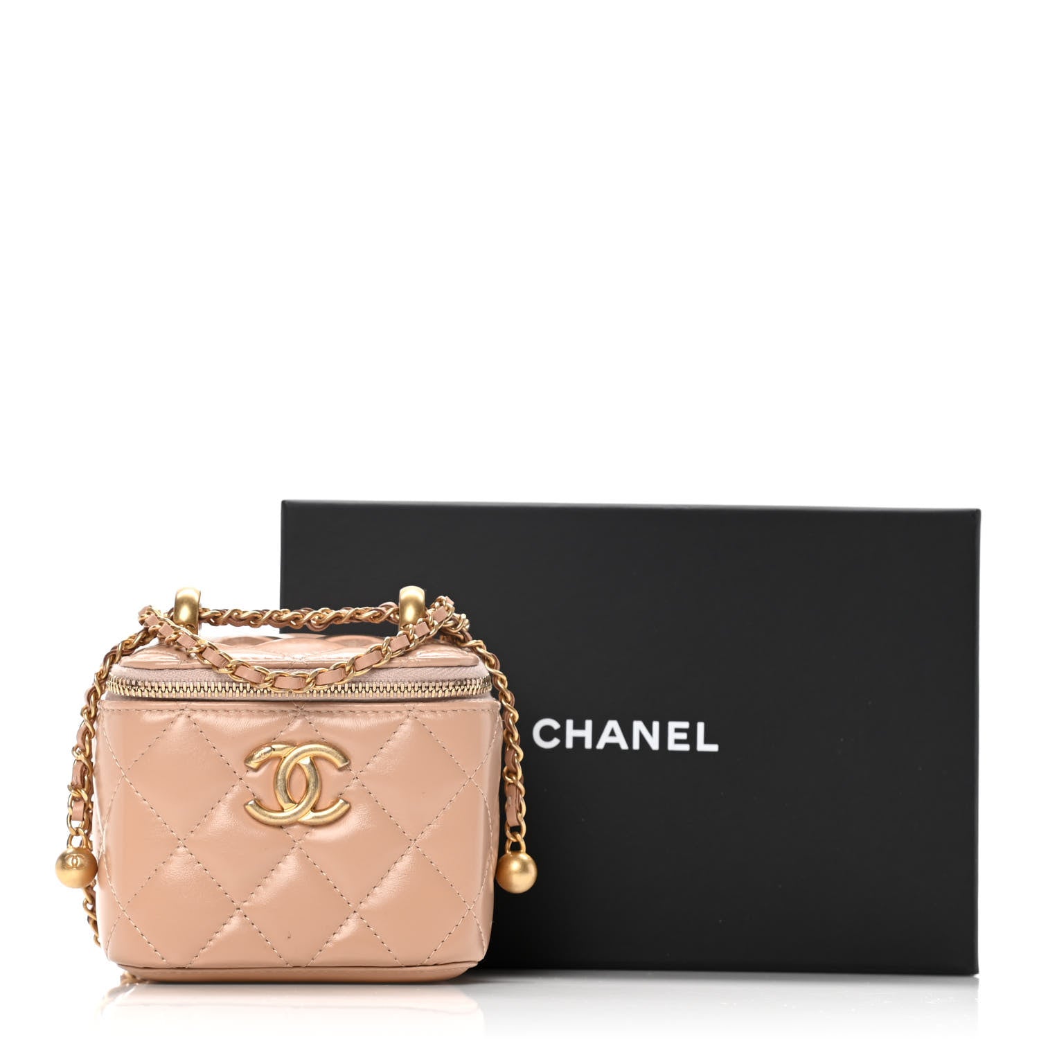 Chanel Calfskin Quilted Mini Perfect Fit Vanity Case With Chain Beige 15 of 15