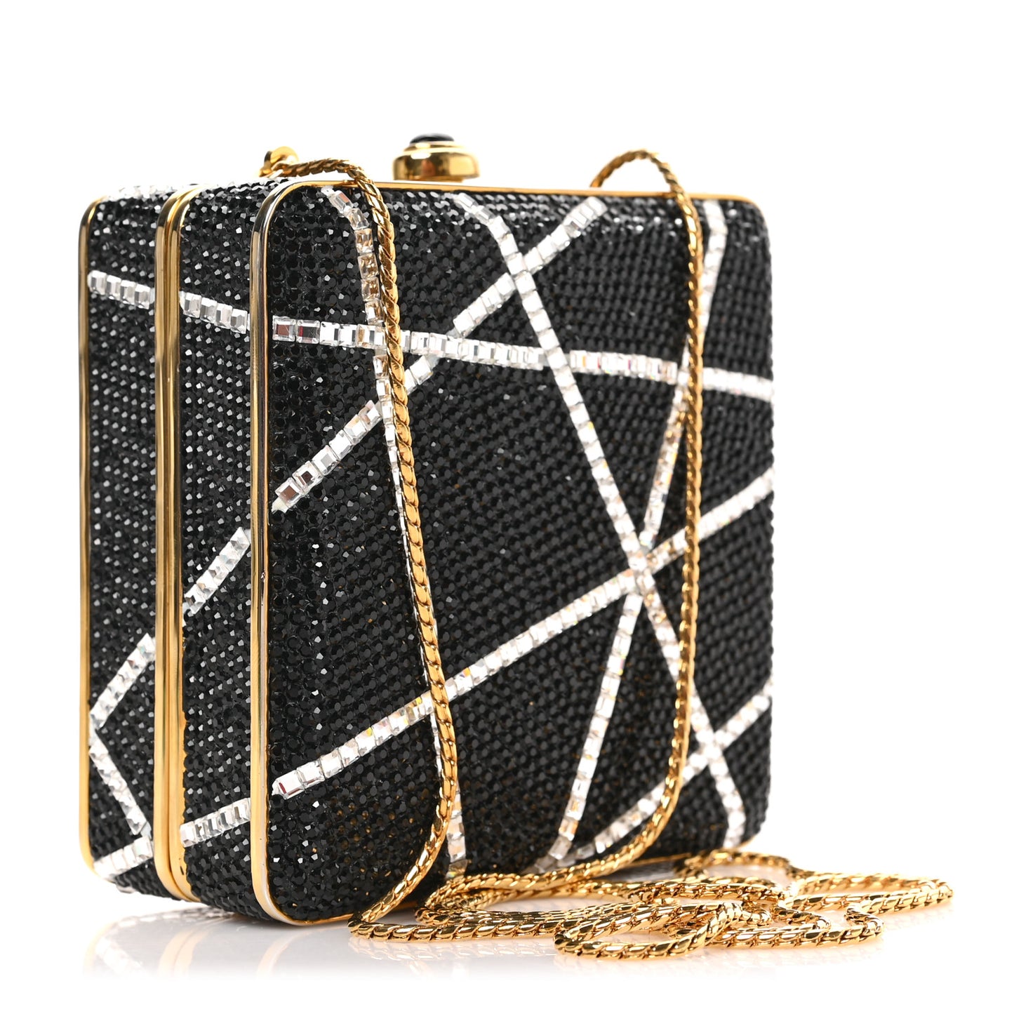 Swarovski Crystal Minaudiere Clutch Gold Black White