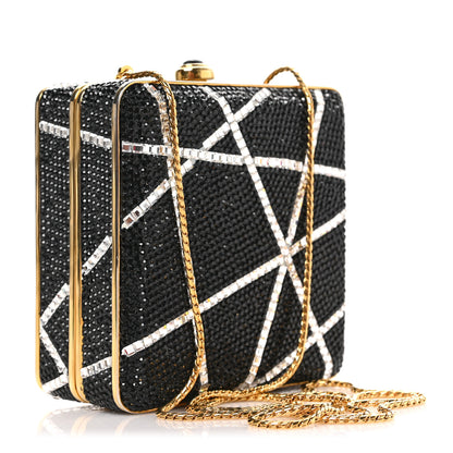 Judith Leiber Swarovski Crystal Minaudiere Clutch Gold Black White 3 of 8