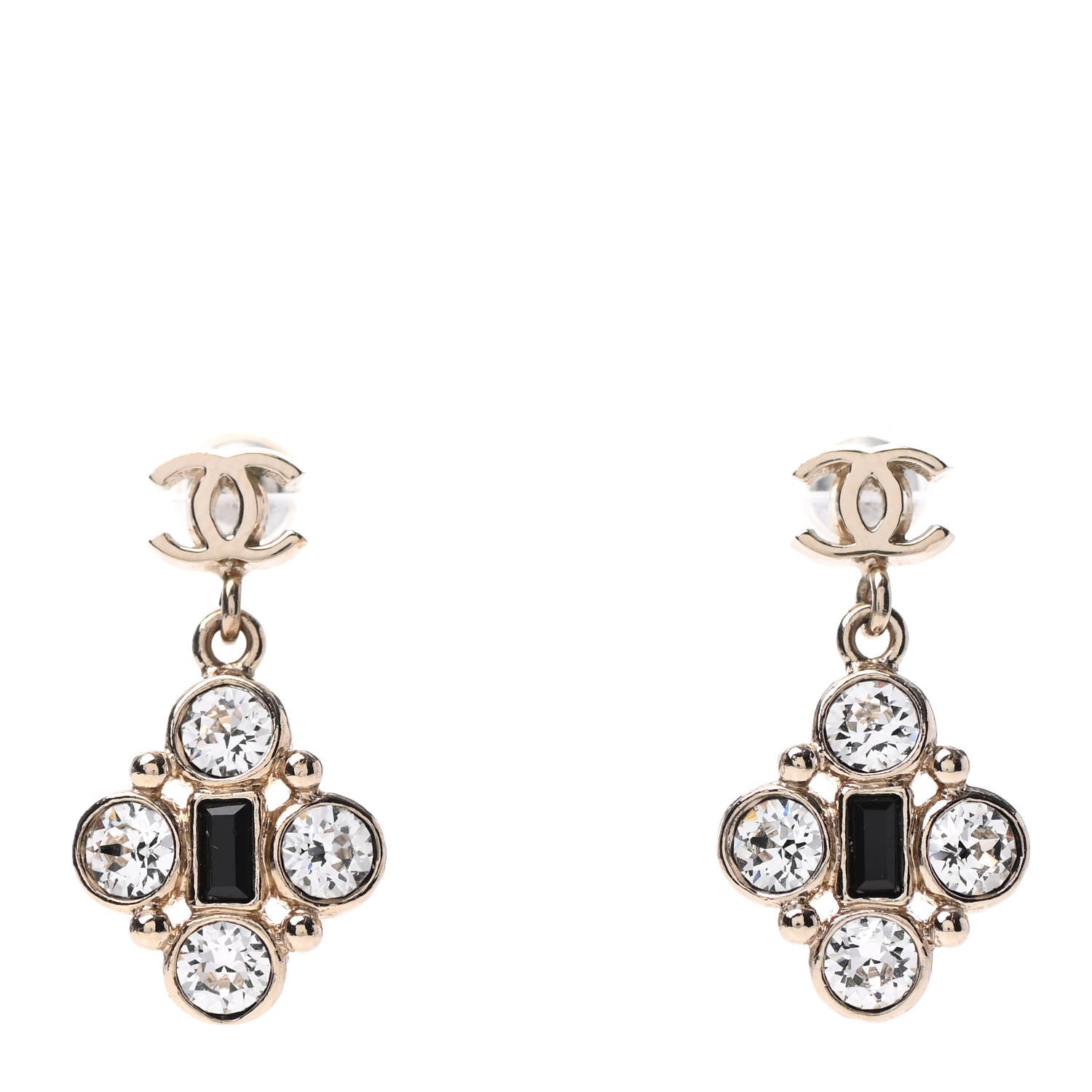 Chanel Crystal Resin CC Drop Earrings Light Gold Black 1 of 4