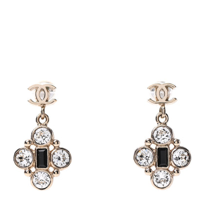 Chanel Crystal Resin CC Drop Earrings Light Gold Black 1 of 4